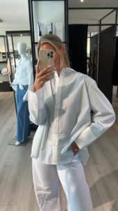 YASroya ls shirt lyseblå/hvit stripete