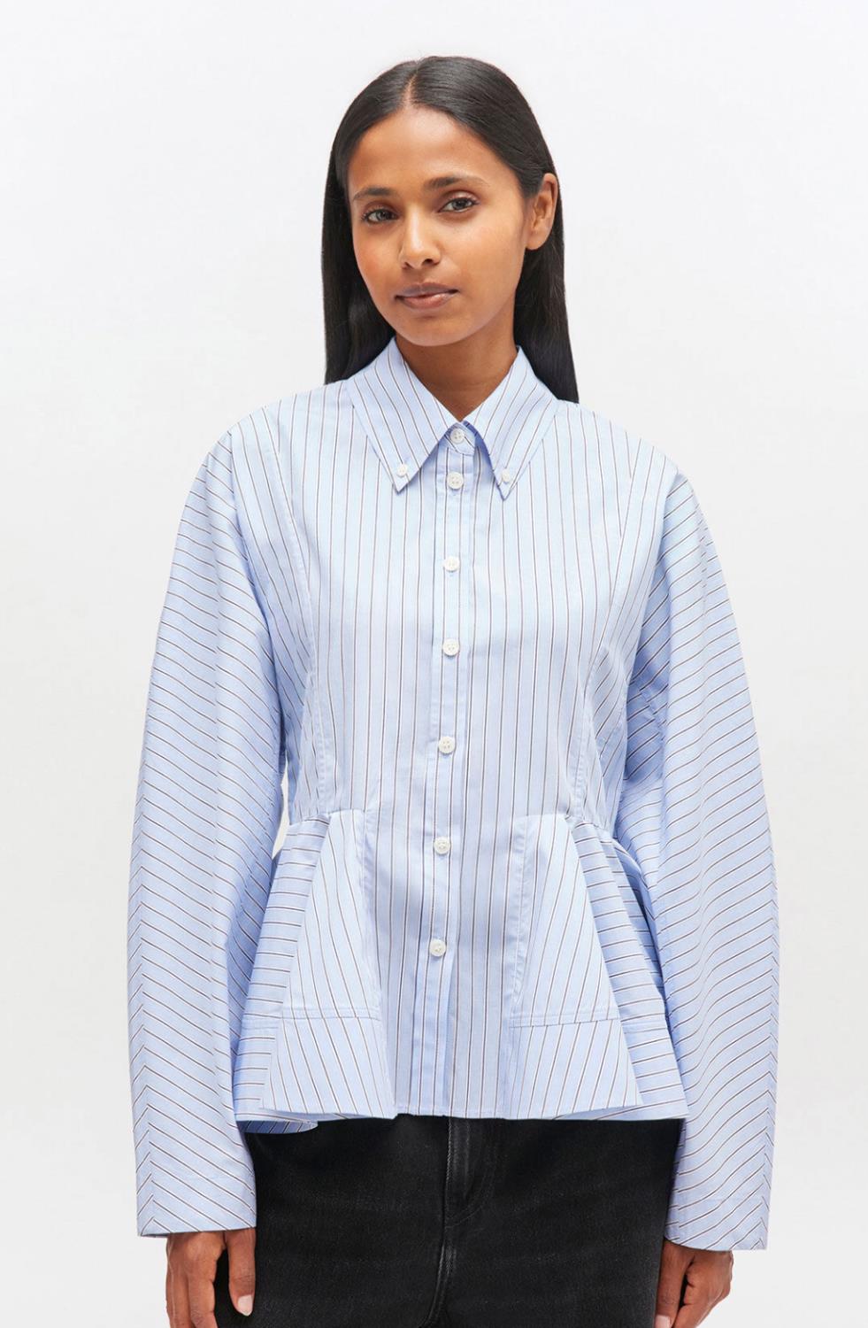 Ganni Stripe Cotton Peplum Shirt