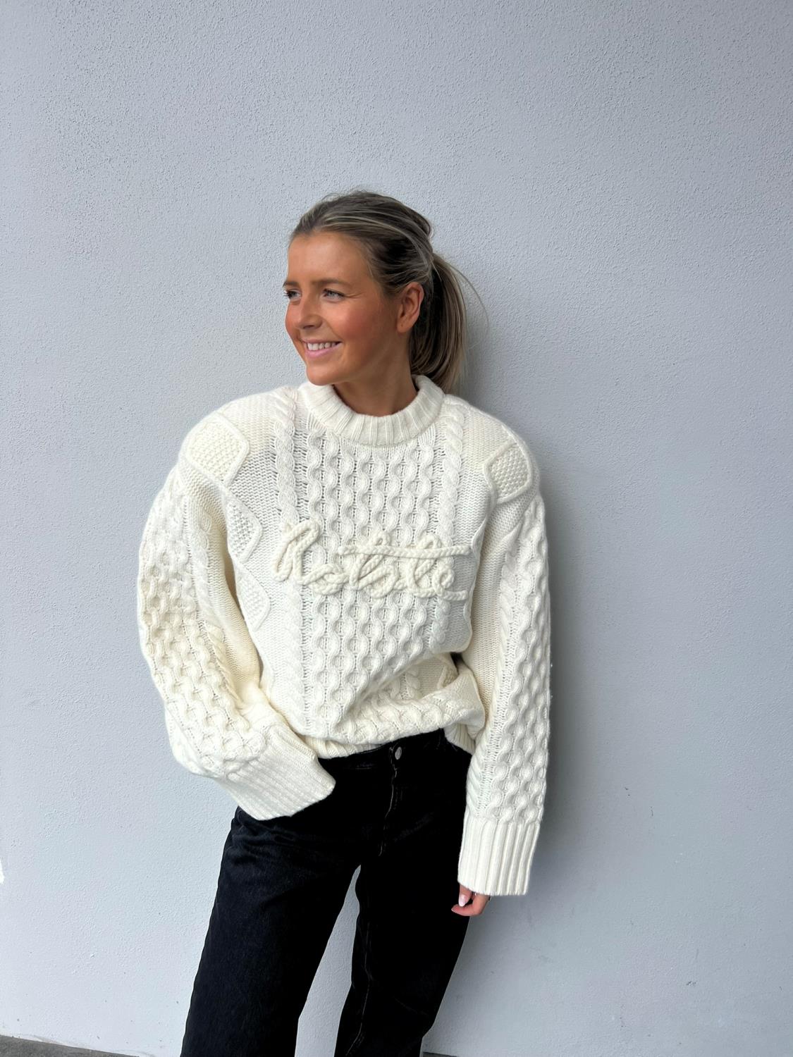 Rotate Knit cabel crewneck off-white