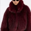 Rotate Faux fur crop jacket burgunder