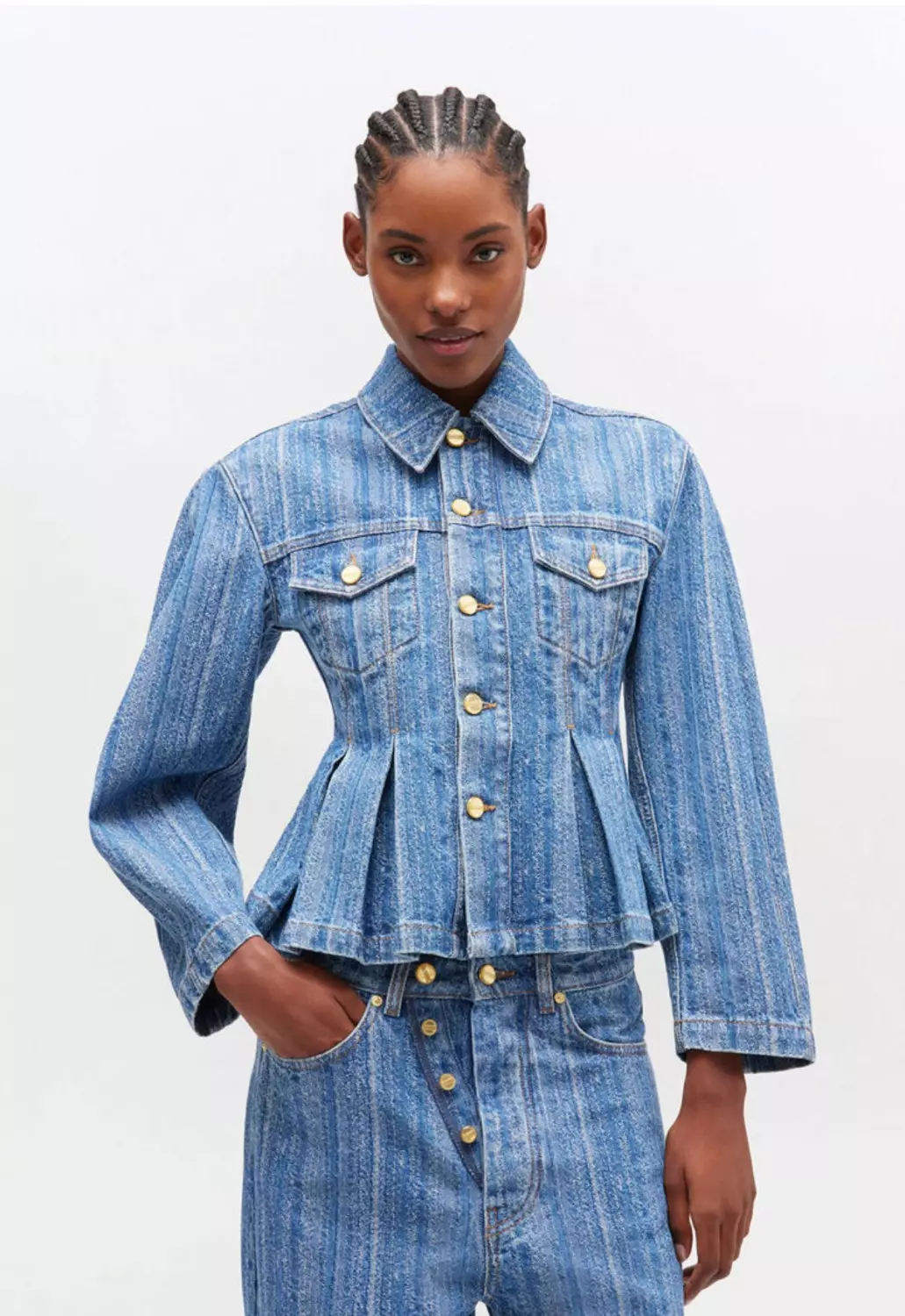Ganni Structured denim fitted jacket blå