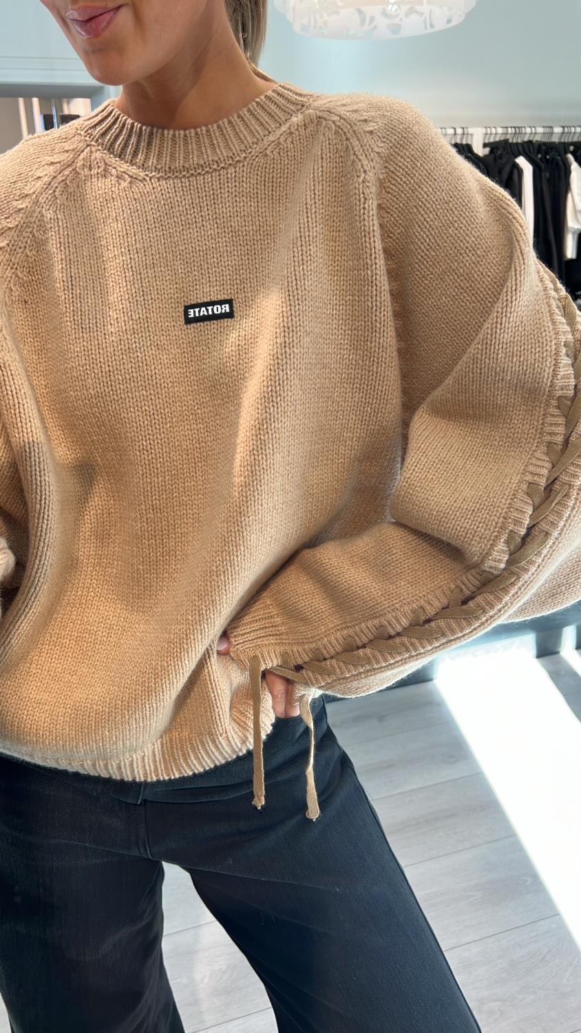Rotate Knit lacing jumper camel