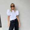 Rotate Puff sleeve t-skjorte hvit