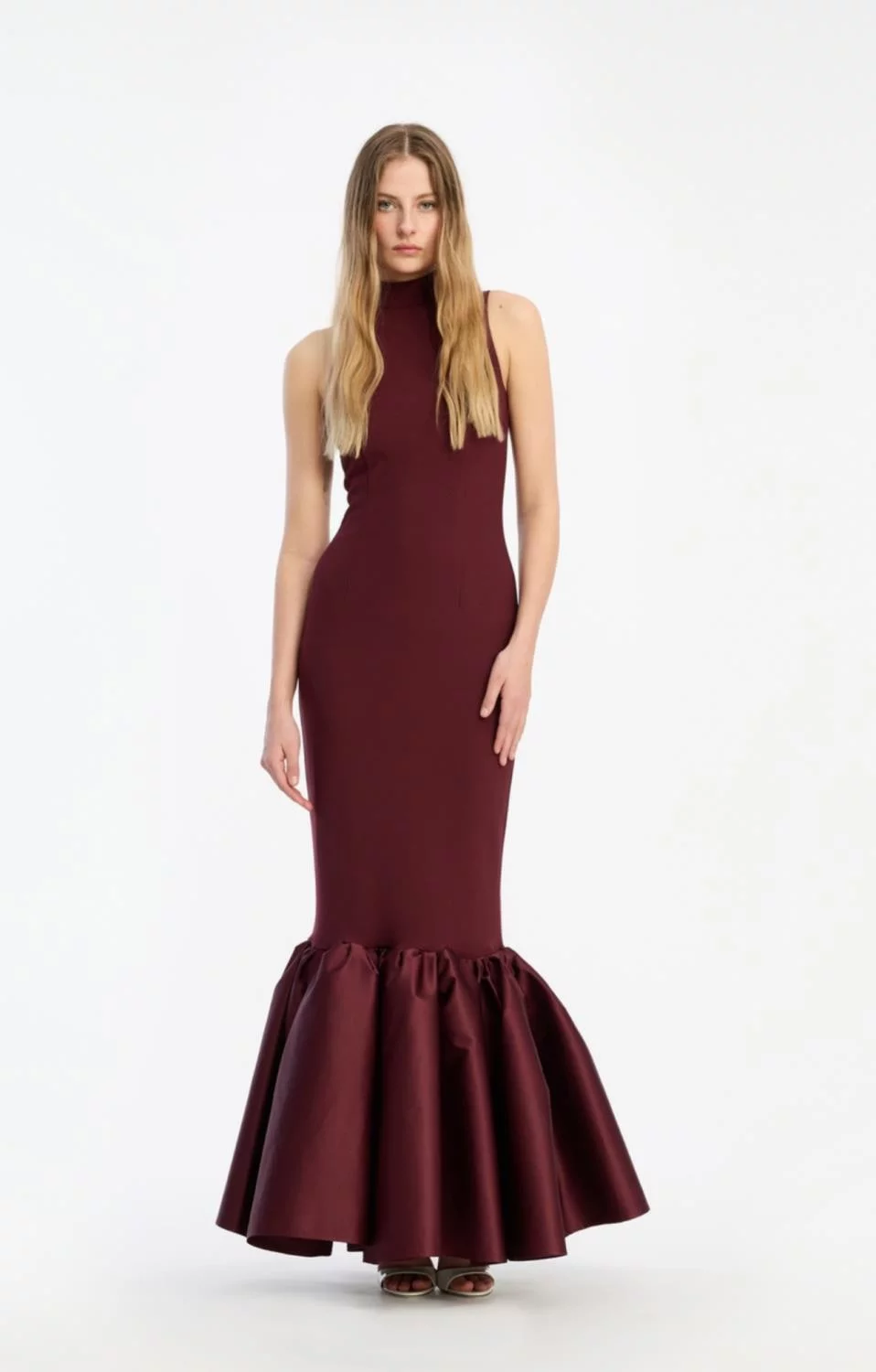 Rotate Fitted Maxi Dress Burgunder