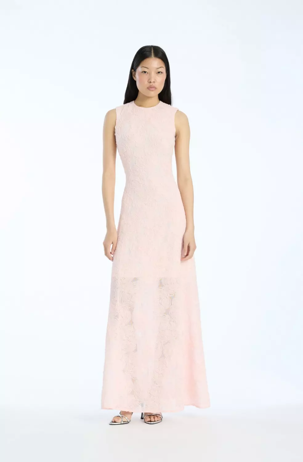 Rotate Mesh maxi dress rosa