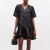 Ganni Cloque mini v-neck dress black