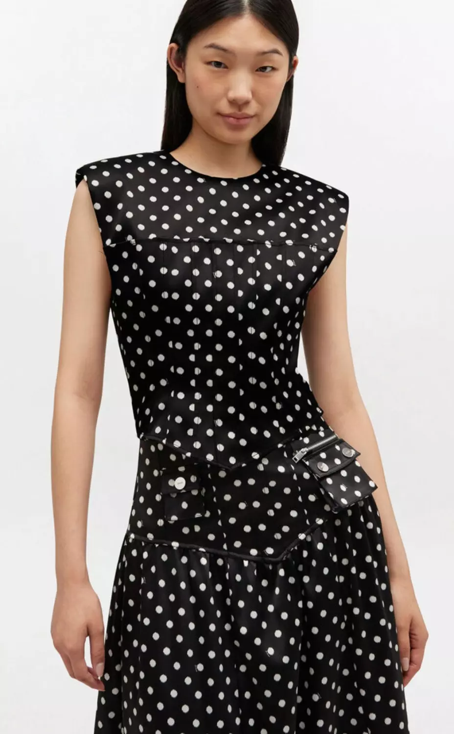 Ganni printed double satin topp sort