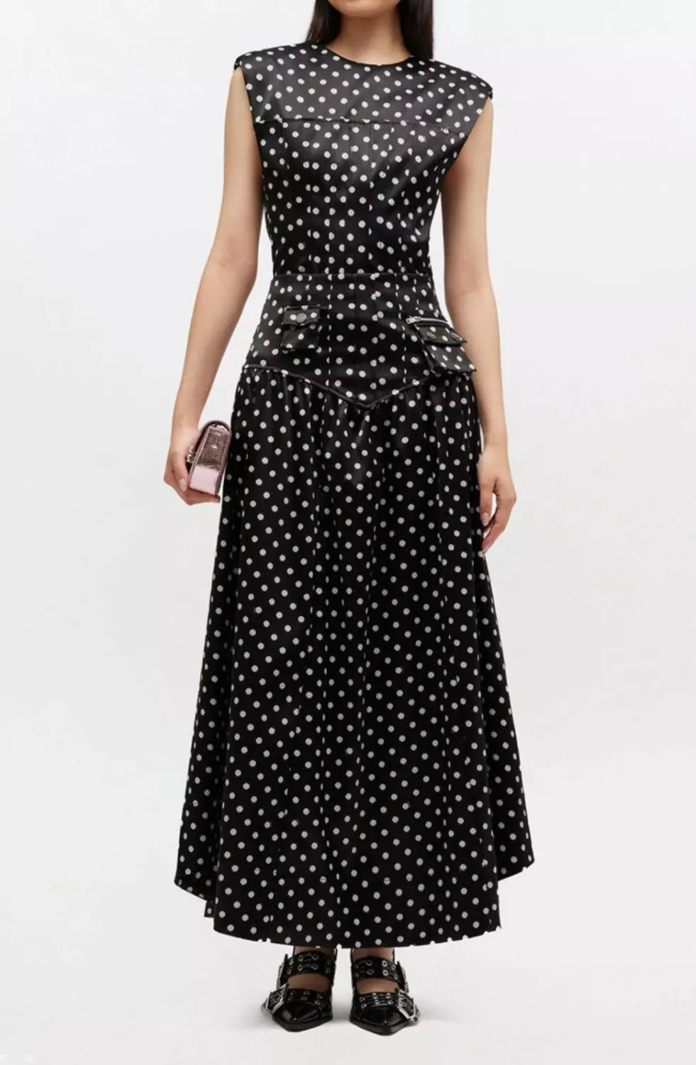 Ganni printed double satin skirt sort