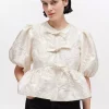 Ganni satin peplum blouse off-white