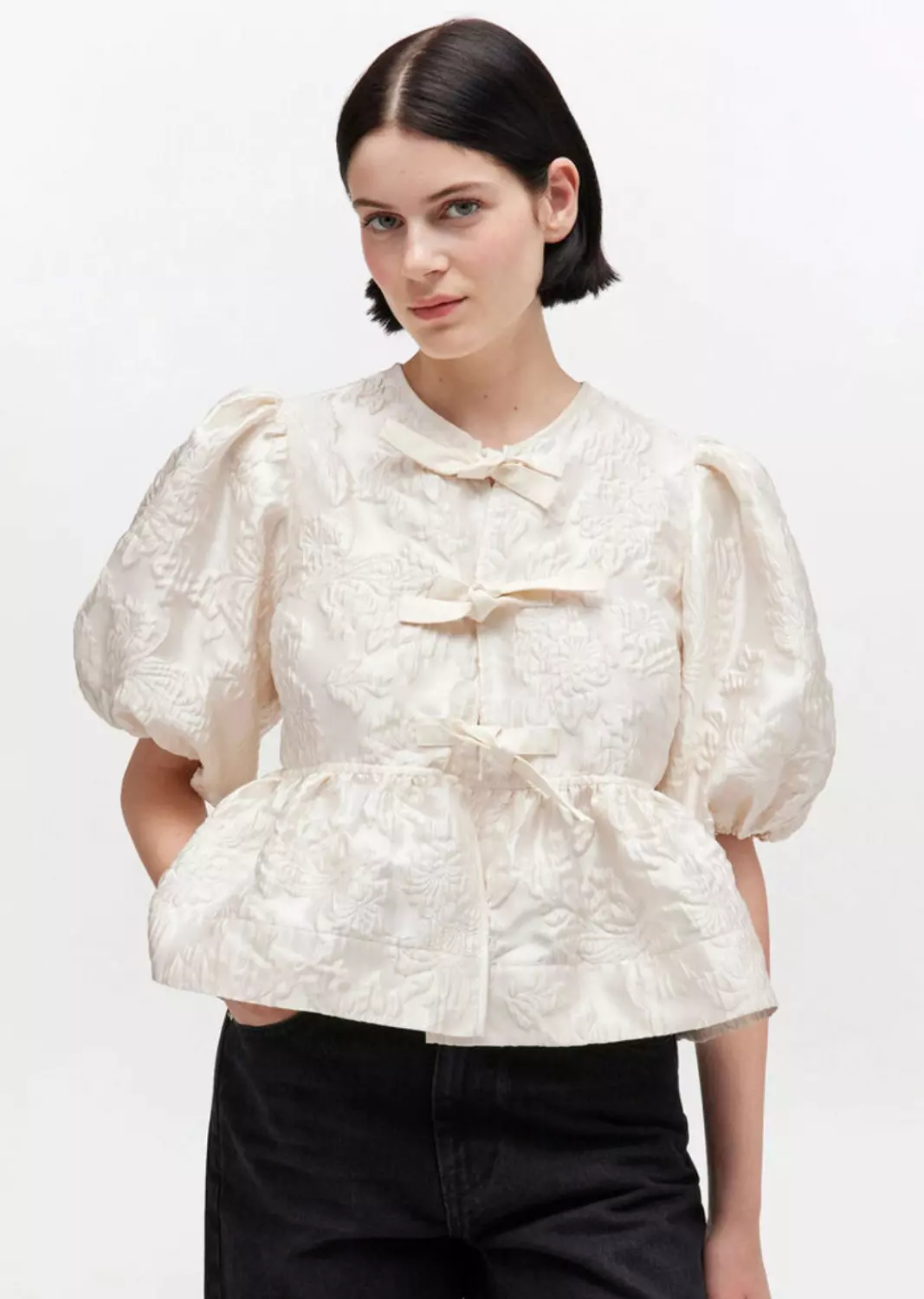 Ganni satin peplum blouse off-white