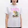 Ganni Basic cotton jersey t-shirt boots print hvit