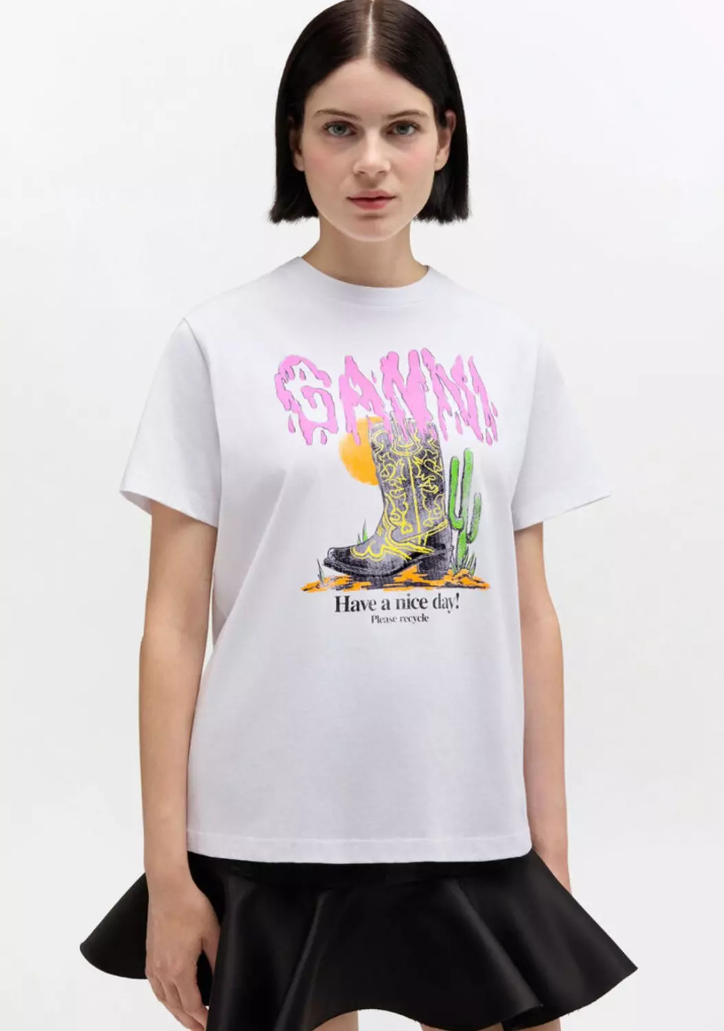 Ganni Basic cotton jersey t-shirt boots print hvit