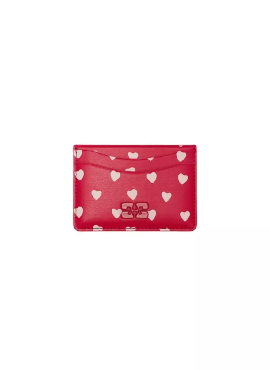Ganni kortholder rød med hjerter i rosa