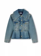 Ganni Rigid denim padded peplum jacket mid blue vintage