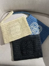 Ella & il Mim straw clutch sort,beige, blå