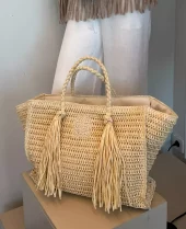 Ella & il Rikke straw bag beige og sort