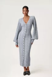 Adoore Montana maxi dress light grey and beige melange