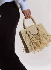 Ella & il Sigrid Straw bag beige og sort
