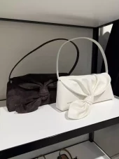 Rotate suede knot scarf bag brown and white