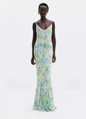 Malina Amaia chiffon slip maxi dress pastel floral pistachio