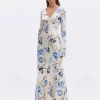 Malina Carolina flared sleeve satin maxi dress