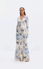 Malina Carolina flared sleeve satin maxi dress