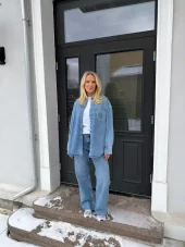 Gant os denim embr pocket shirt blå