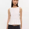 Ganni Cotton poplin smock tie string top white