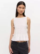 Ganni Cotton poplin smock tie string top white