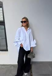 From Paris With Love Rose skjorte med volang armer hvit, rosa,mørkeblå og blå