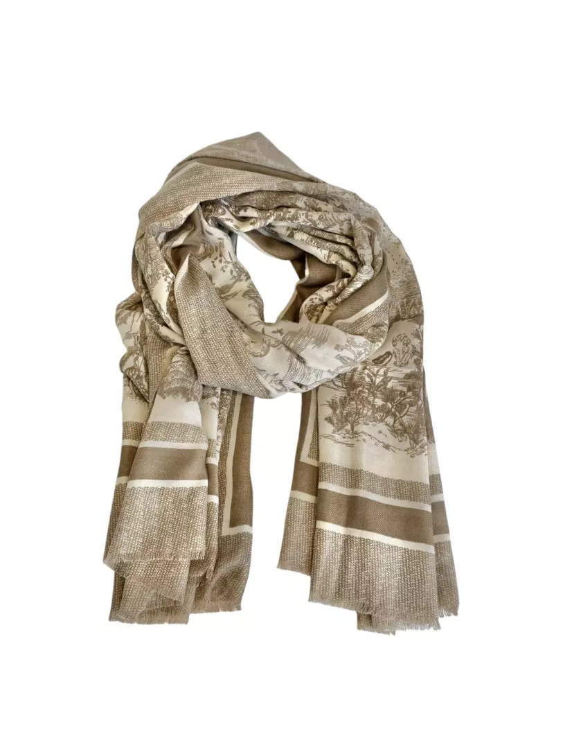 Noma cotton/viscose skjerf beige,blått, brunt og grått