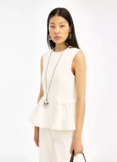 Rotate Peplum denim top off-white
