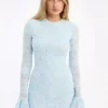 Rotate Mesh Frill Mini Dress Lysblå