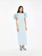 Rotate Jaquard Midi Puffy Dress Lysblå
