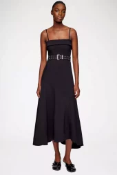 Ganni Future twill suiting long asymmetric dress black