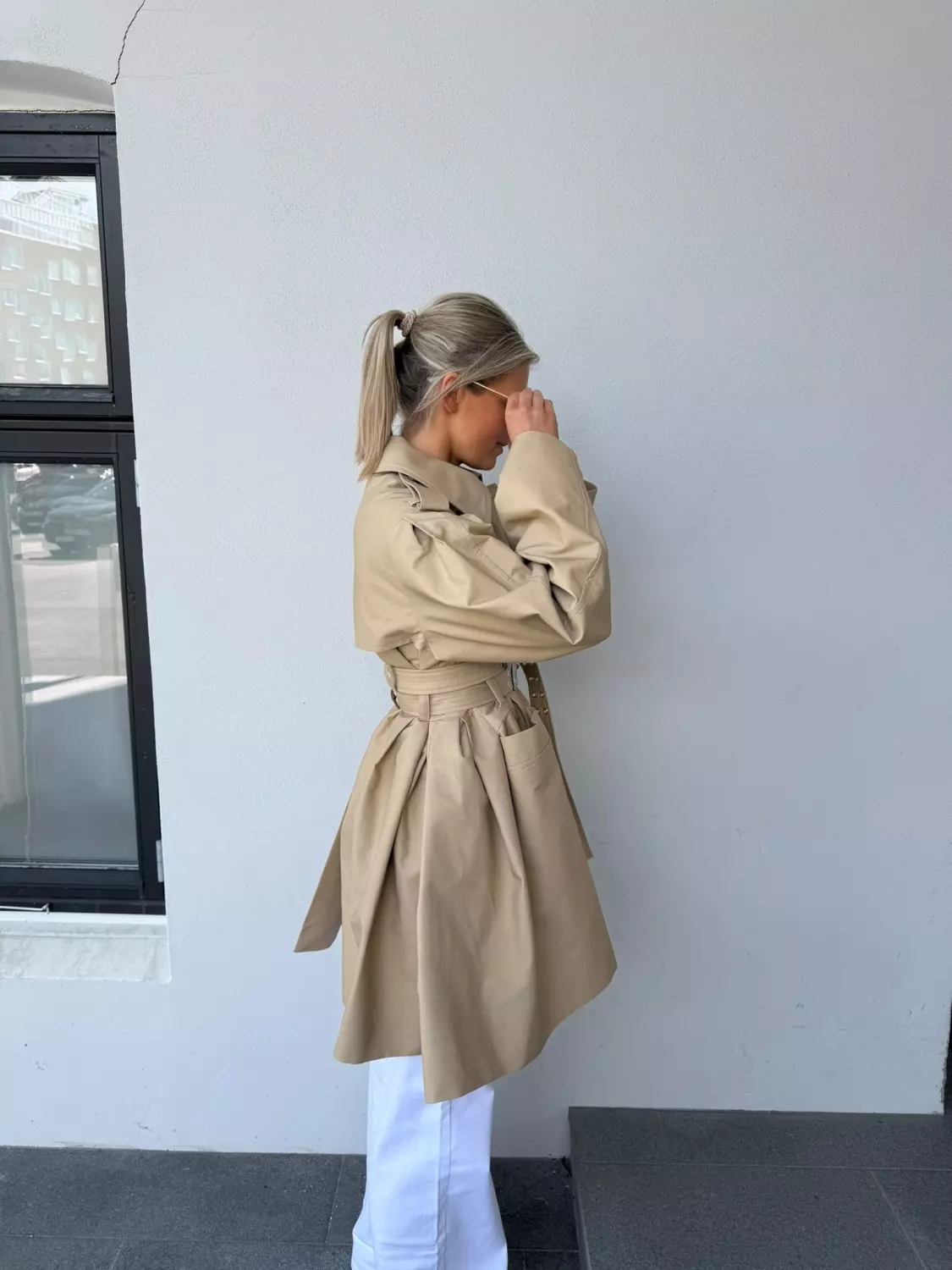 Ganni Double cotton peplum trench beige