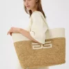 Gestuz Rafia Tote Bag Strå m/ hvitt skinn