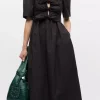 Ganni stretch cotton tie strap midi dress black