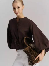 Ella & il Camille linen shirt dark brown