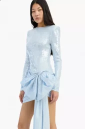 Rotate Sequins Bow Mini Dress Lysblå