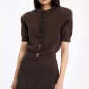 Rotate Frim knit ss cardigan kort arm brun