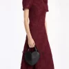 Rotate Flower mesh flared dress burgunder