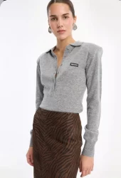 Rotate Wool Longsleeve Polo, grå