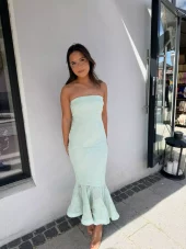 Rotate Flower mesh flounce dress mint grønn