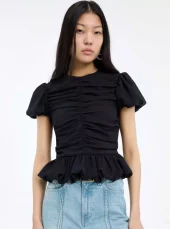 Rotate Ruched puff sleeve top sort
