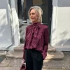 Rotate Dot satin bow shirt burgunder