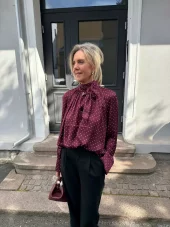 Rotate Dot satin bow shirt burgunder