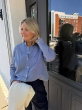 Gant Reg classic poplin frill blouse blå rutete