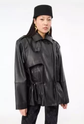 Rotate Peplum leather jacket black