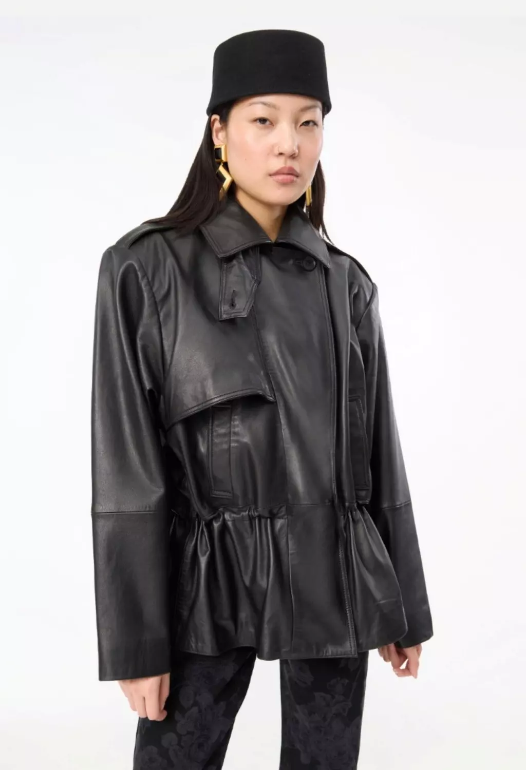 Rotate Peplum leather jacket black
